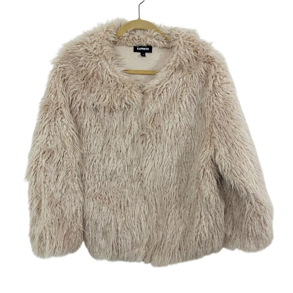 Express Light Pink Faux Fur Shaggy Jacket Y2K Cozy Warm - Size‎ Large